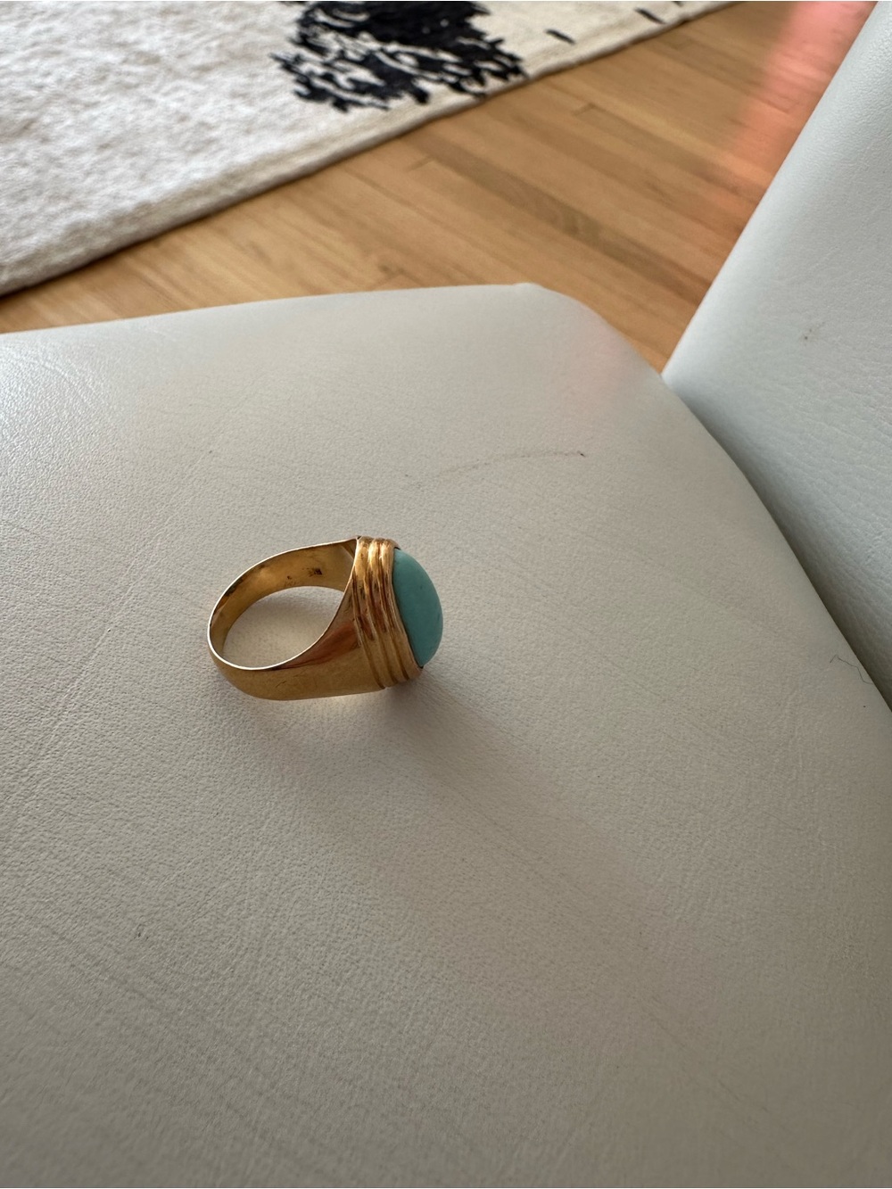Vintage French 18K Gold Light Blue Cabochon Ring